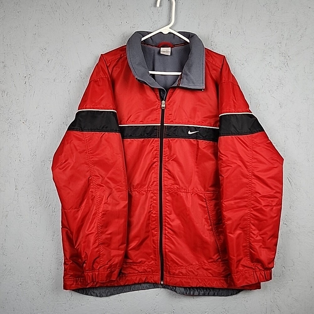 VIntage Nike Bomber Jacket Mens XL Red Gray Tag Full Zip Lined Embroidered Y2K